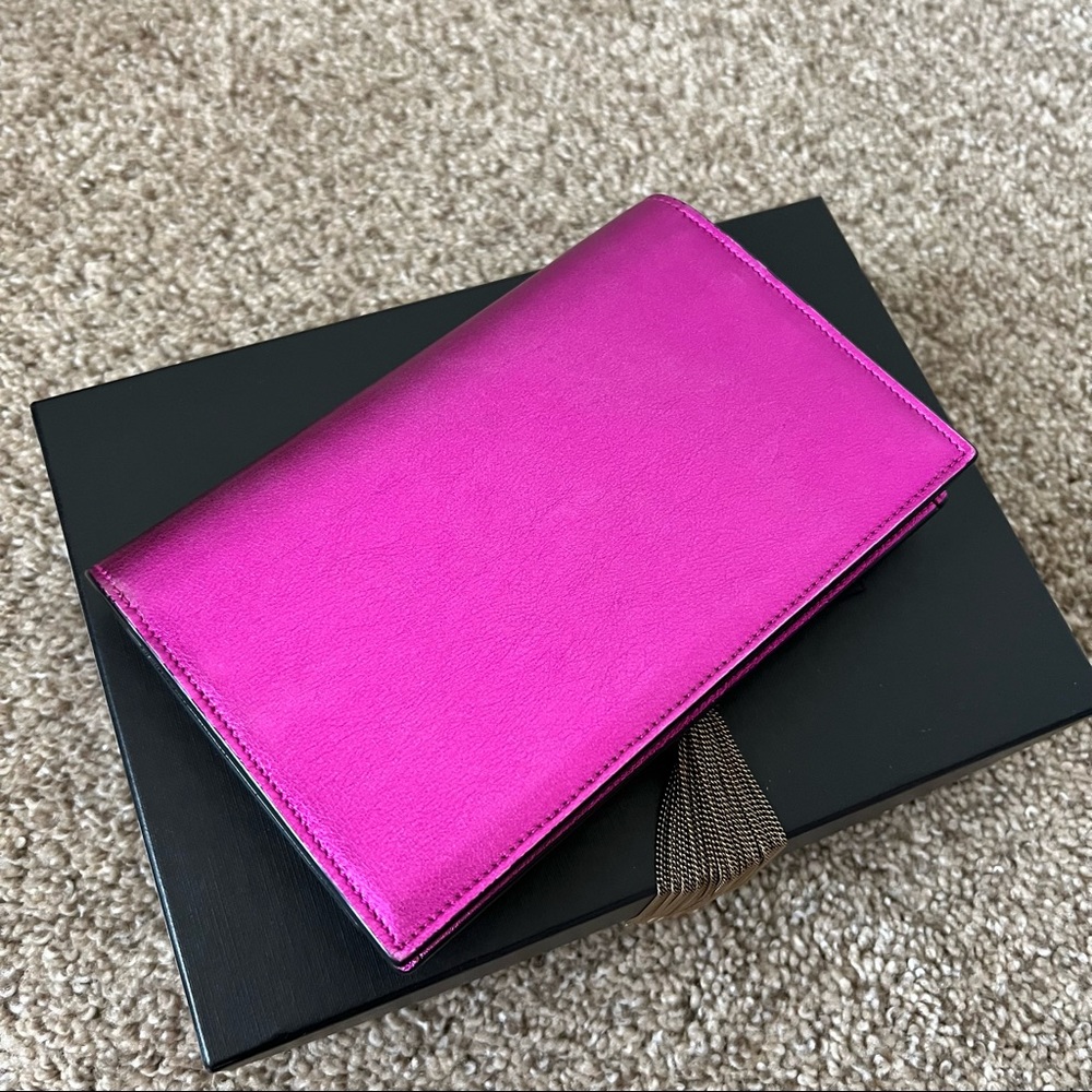 Saint Laurent Classic Monogram Leather Wallet On Chain W/ Tassel Metallic Pink - Picture 6 of 16